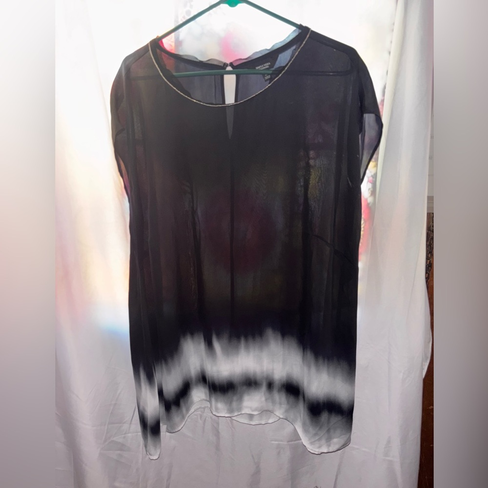 Simply Vera Vera Wang Black Sheer Tunic with White Dip-Dye Hem